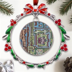 Arcade Game Retro Pattern Metal X mas Wreath Ribbon Ornament by Cemarart