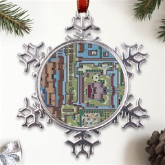 Arcade Game Retro Pattern Metal Large Snowflake Ornament by Cemarart