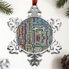 Arcade Game Retro Pattern Metal Small Snowflake Ornament by Cemarart