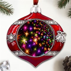 Star Colorful Christmas Xmas Abstract Metal Snowflake And Bell Red Ornament by Cemarart