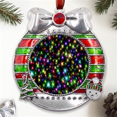 Star Colorful Christmas Abstract Metal X mas Ribbon With Red Crystal Round Ornament by Cemarart