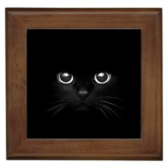 Black Cat Face Framed Tile by Cemarart