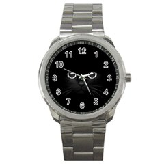 Black Cat Face Sport Metal Watch by Cemarart