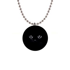 Black Cat Face 1  Button Necklace by Cemarart