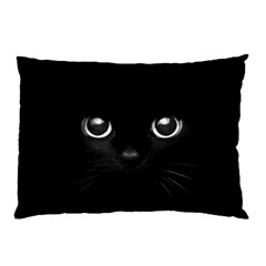 Black Cat Face Pillow Case by Cemarart