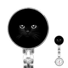 Black Cat Face Stainless Steel Nurses Watch by Cemarart