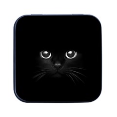 Black Cat Face Square Metal Box (black) by Cemarart