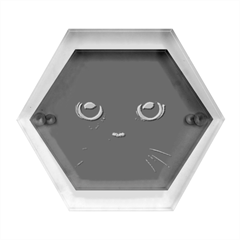 Black Cat Face Hexagon Wood Jewelry Box by Cemarart