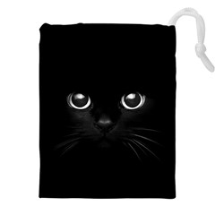 Black Cat Face Drawstring Pouch (4xl) by Cemarart