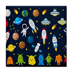 Big Set Cute Astronauts Space Planets Stars Aliens Rockets Ufo Constellations Satellite Moon Rover Tile Coaster by Cemarart