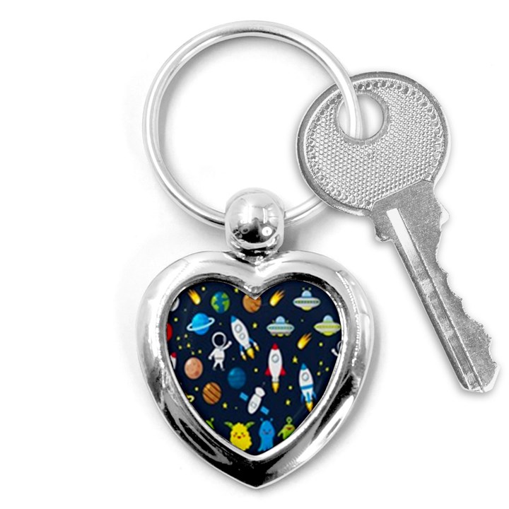 Big Set Cute Astronauts Space Planets Stars Aliens Rockets Ufo Constellations Satellite Moon Rover Key Chain (Heart)