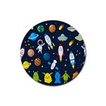 Big Set Cute Astronauts Space Planets Stars Aliens Rockets Ufo Constellations Satellite Moon Rover Rubber Round Coaster (4 pack) Front