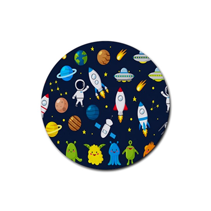 Big Set Cute Astronauts Space Planets Stars Aliens Rockets Ufo Constellations Satellite Moon Rover Rubber Round Coaster (4 pack)