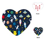 Big Set Cute Astronauts Space Planets Stars Aliens Rockets Ufo Constellations Satellite Moon Rover Playing Cards Single Design (Heart) Front