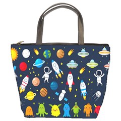 Big Set Cute Astronauts Space Planets Stars Aliens Rockets Ufo Constellations Satellite Moon Rover Bucket Bag by Cemarart