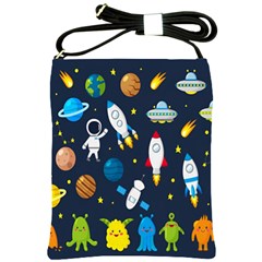 Big Set Cute Astronauts Space Planets Stars Aliens Rockets Ufo Constellations Satellite Moon Rover Shoulder Sling Bag by Cemarart