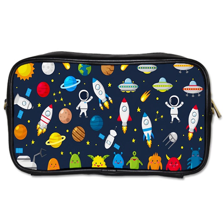 Big Set Cute Astronauts Space Planets Stars Aliens Rockets Ufo Constellations Satellite Moon Rover Toiletries Bag (Two Sides)