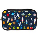 Big Set Cute Astronauts Space Planets Stars Aliens Rockets Ufo Constellations Satellite Moon Rover Toiletries Bag (Two Sides) Back