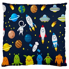 Big Set Cute Astronauts Space Planets Stars Aliens Rockets Ufo Constellations Satellite Moon Rover Large Cushion Case (one Side) by Cemarart