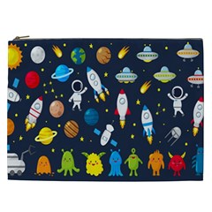 Big Set Cute Astronauts Space Planets Stars Aliens Rockets Ufo Constellations Satellite Moon Rover Cosmetic Bag (xxl) by Cemarart