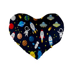 Big Set Cute Astronauts Space Planets Stars Aliens Rockets Ufo Constellations Satellite Moon Rover Standard 16  Premium Heart Shape Cushions by Cemarart