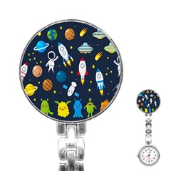 Big Set Cute Astronauts Space Planets Stars Aliens Rockets Ufo Constellations Satellite Moon Rover Stainless Steel Nurses Watch by Cemarart