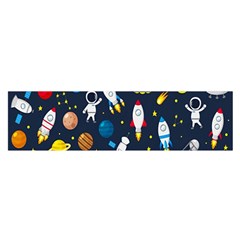 Big Set Cute Astronauts Space Planets Stars Aliens Rockets Ufo Constellations Satellite Moon Rover Oblong Satin Scarf (16  X 60 ) by Cemarart