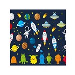 Big Set Cute Astronauts Space Planets Stars Aliens Rockets Ufo Constellations Satellite Moon Rover Square Satin Scarf (30  x 30 ) Front