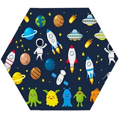 Big Set Cute Astronauts Space Planets Stars Aliens Rockets Ufo Constellations Satellite Moon Rover Wooden Puzzle Hexagon by Cemarart