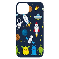 Big Set Cute Astronauts Space Planets Stars Aliens Rockets Ufo Constellations Satellite Moon Rover Iphone 14 Plus Black Uv Print Case by Cemarart