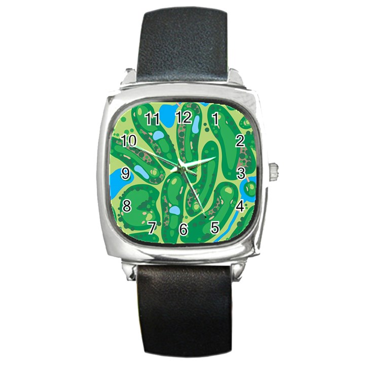 Golf Course Par Golf Course Green Square Metal Watch