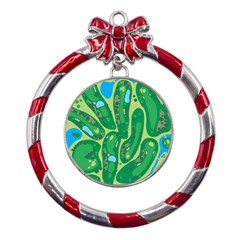 Golf Course Par Golf Course Green Metal Red Ribbon Round Ornament by Cemarart