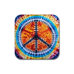 Tie Dye Peace Sign Rubber Coaster (square) by Cemarart