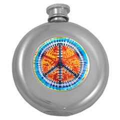 Tie Dye Peace Sign Round Hip Flask (5 Oz) by Cemarart