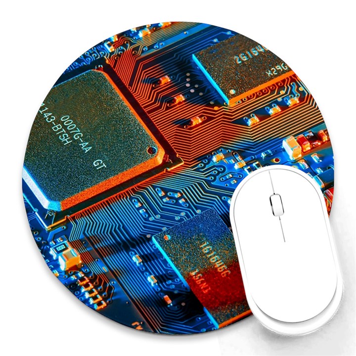 Gray Circuit Board Electronics Electronic Components Microprocessor Round Mousepad