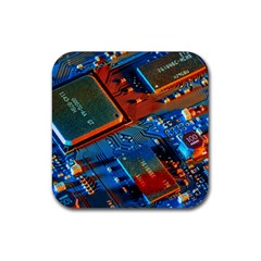 Gray Circuit Board Electronics Electronic Components Microprocessor Rubber Coaster (Square)