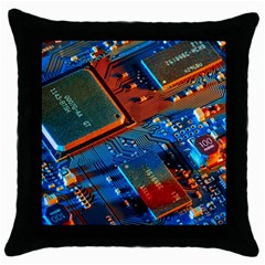 Gray Circuit Board Electronics Electronic Components Microprocessor Throw Pillow Case (Black)