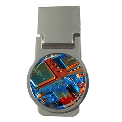 Gray Circuit Board Electronics Electronic Components Microprocessor Money Clips (round)  by Cemarart