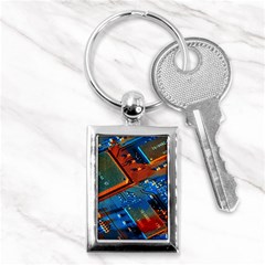 Gray Circuit Board Electronics Electronic Components Microprocessor Key Chain (Rectangle)