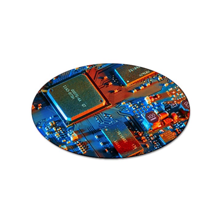 Gray Circuit Board Electronics Electronic Components Microprocessor Sticker (Oval)