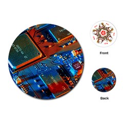 Gray Circuit Board Electronics Electronic Components Microprocessor Playing Cards Single Design (round) by Cemarart