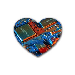 Gray Circuit Board Electronics Electronic Components Microprocessor Rubber Heart Coaster (4 Pack) by Cemarart