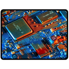 Gray Circuit Board Electronics Electronic Components Microprocessor Fleece Blanket (Large)