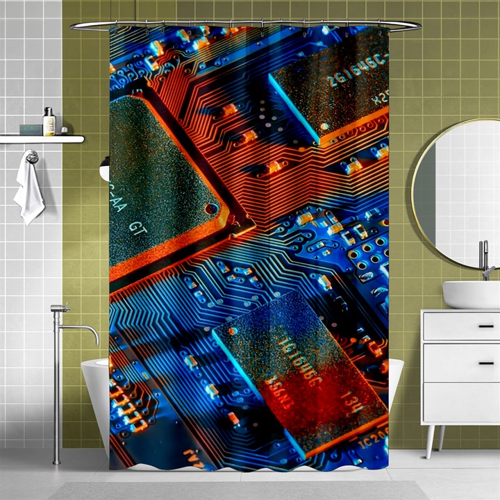 Gray Circuit Board Electronics Electronic Components Microprocessor Shower Curtain 48  x 72  (Small) 