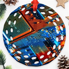 Gray Circuit Board Electronics Electronic Components Microprocessor Ornament (Round Filigree)