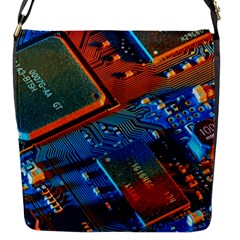 Gray Circuit Board Electronics Electronic Components Microprocessor Flap Closure Messenger Bag (S)