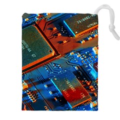 Gray Circuit Board Electronics Electronic Components Microprocessor Drawstring Pouch (4xl) by Cemarart