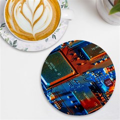 Gray Circuit Board Electronics Electronic Components Microprocessor UV Print Round Tile Coaster