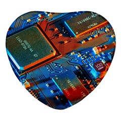 Gray Circuit Board Electronics Electronic Components Microprocessor Heart Glass Fridge Magnet (4 pack)