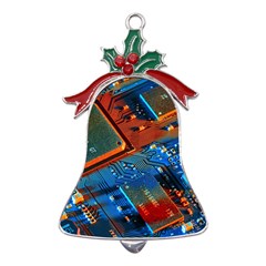 Gray Circuit Board Electronics Electronic Components Microprocessor Metal Holly Leaf Bell Ornament